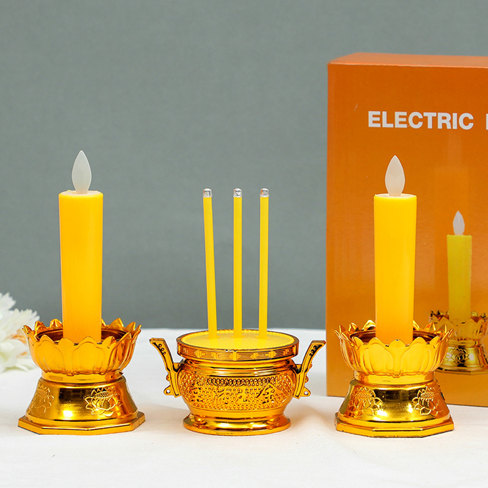 ชุดกระถางธูป LED ชุดเชิงเทียนไฟฟ้า ไม่ต้องเสียบปลั๊ก **แถมถ่านฟรี