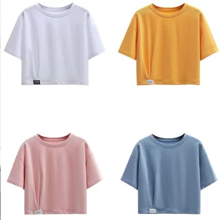 เสื้อคลอปน่ารักๆ สีพื้น oversize เสื้อผ้าสาวอวบมินิมอลสไตล์เกาหลี เสื้อยืดสวยๆผู้หญิงกําลังฮิต คนอ้วนไซส์ใหญ่ M-2XL