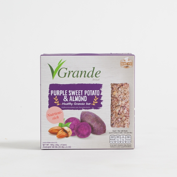Kru Yu V Grande Granola Bar Purple Sweet Potato &amp; Almond 25gx4ชิ้น (exp.18/05/2024)