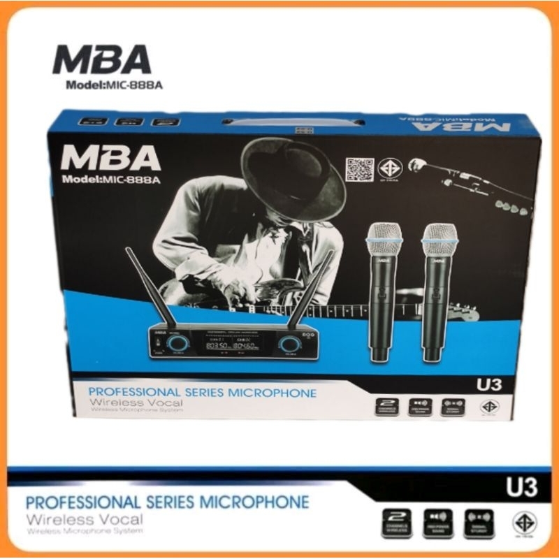 MBA ไมโครโฟน ไมค์ลอย   UHF รุ่น MIC-888A U3 ไมค์ลอยคู่