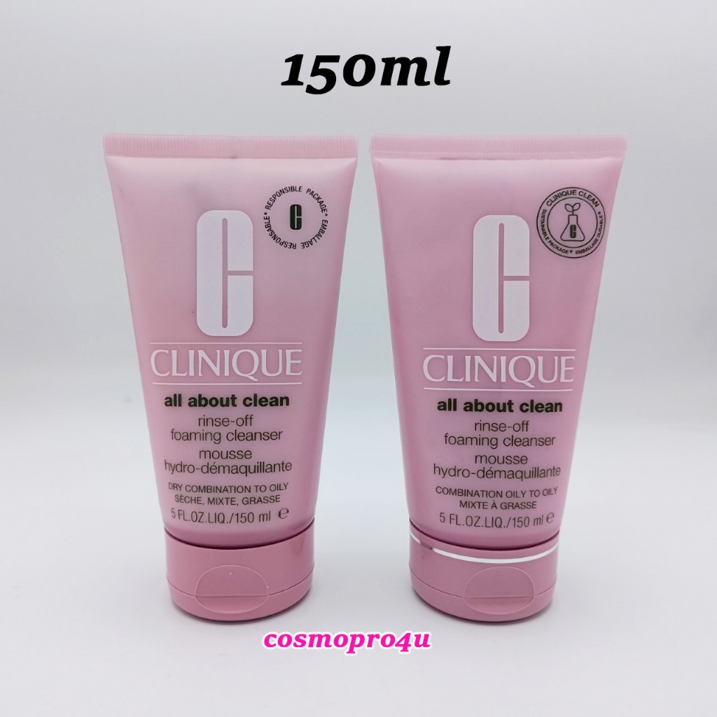 โฟม Clinique all about clean Rinse-Off Foaming Cleanser mousse 150ml โฟมล้างหน้าเนื้อมูส หลอดชมพู