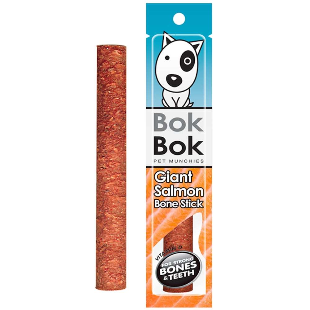 BokBok Giant Salmon Bone Stick ขนมสุนัข สูตรไจแอนท์สติ๊กแซลมอนผสมกระดูก ขนาด 25 G(25g.)