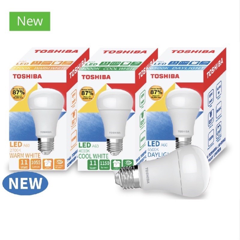 TOSHIBA หลอดไฟ LED Bulb Gen7 4W 7W 9W 11W 13W Daylight Coolwhite Warmwhite มอก.โตชิบา หลอดบับ A60 สว