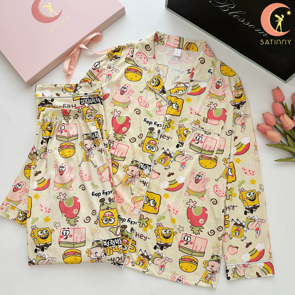 ชุดนอนSatinny CC11ผ้านุ่มใส่นอนหลับสบายผ้าคอตตอน ใส่ในห้องแอร์ได้ ลายน่ารักงานนุ่มมาก สไตล์อเมริกา ชุดนอนแฟชั่น