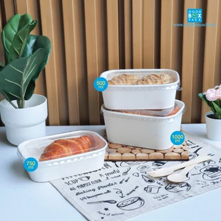 Goodboxpack (แพ็คละ25ชุด) ถ้วยวงรีพร้อมฝาพลาสติก PP 500,750,1000 มล. สินค้ามีเคลือบกันซึม