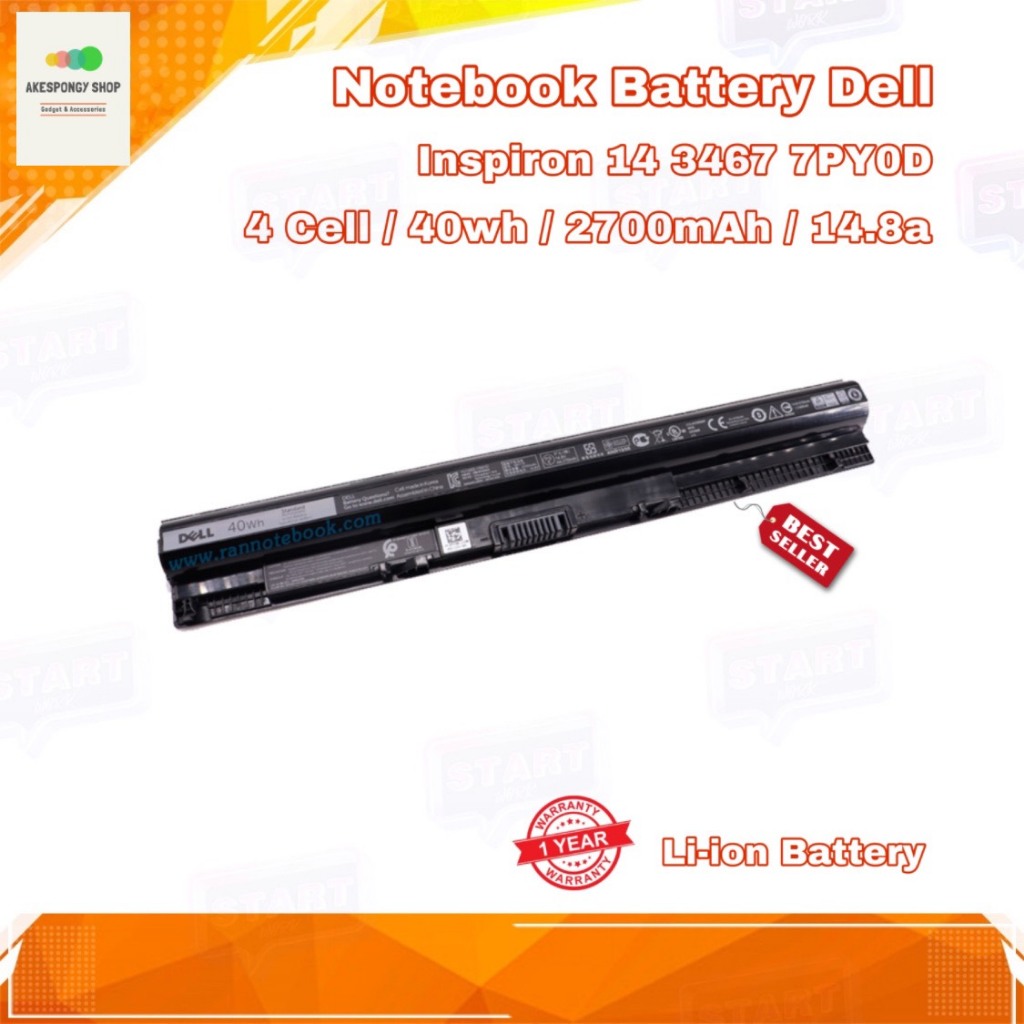 แบตโน๊ตบุ๊ค Notebook Battery Dell Inspiron 3467 7PY0D (4 Cell/40wh/2700mAh/14.8a) สินค้ารับประกัน 1 