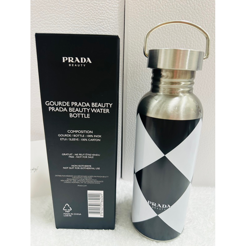 PRADA Stainless Steel Water Bottle GWP Unisex with screw on top and handle 16.9 oz. ขวดน้ำสแตนเลส