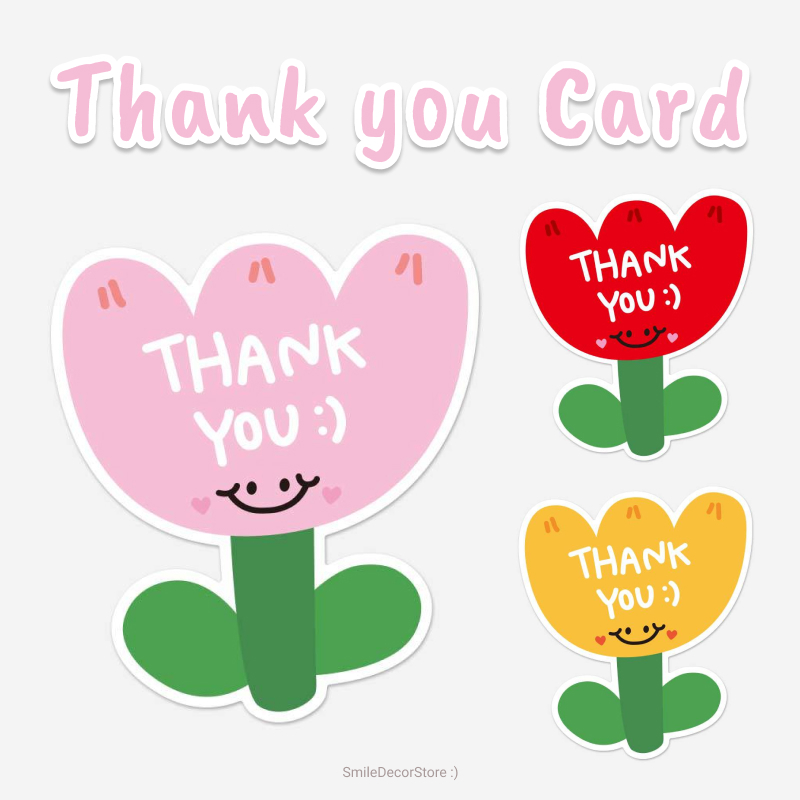[ส่งไว] Thank You Card การ์ดขอบคุณ ไดคัทรูปดอกไม้น่ารัก ขนาด 6x7 cm. กระดาษอาร์ตการ์ดเคลือบ 300 แกรม