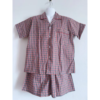 👕ชุดนอน​ผู้ใหญ่​ แขน​สั้น​ขา​สั้น​ คอปก ลายสก๊อต