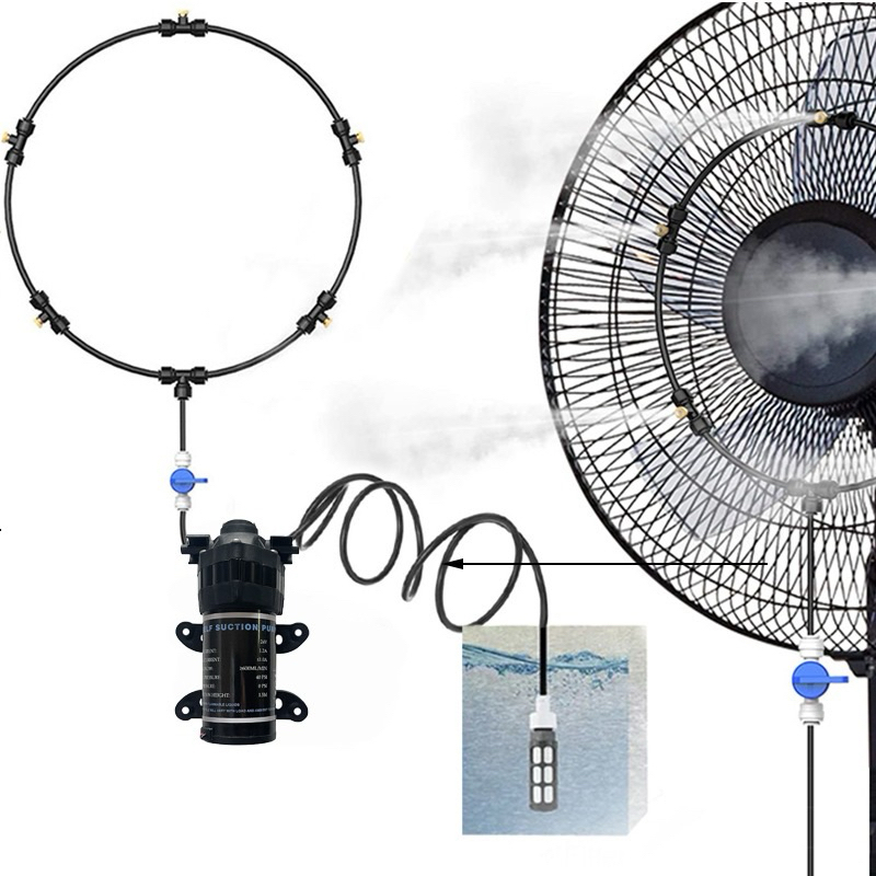 ชุดพัดลมไอน้ํา แบบพกพา พร้อมหัวฉีด 5 ชิ้น และปั๊มน้ําเงียบ ขนาดเล็ก 1 ชิ้น สําหรับระบบทําไอหมอก