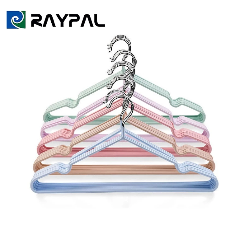 RAYPALไม้แขวนเสื้อ ไม้แขวนสแตนเลส เคลือบซีลีโคนกันลื่น 2ขนาด ไม้แเขวนเสื้อเด็ก 30cm ผู้ใหญ่40cm สีพาทเทลน่ารัก1แพค10ชิ้น