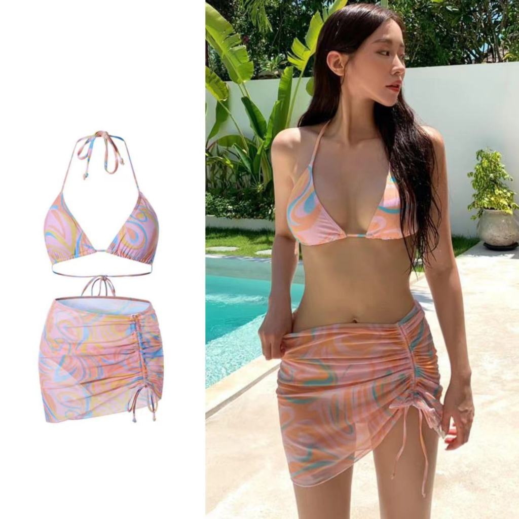 Basic swimsuit ชุดว่ายน้ำ3ชิ้น รุ่นใหม่ vintage set bikini sexy พร้อมส่งในไทย #0171