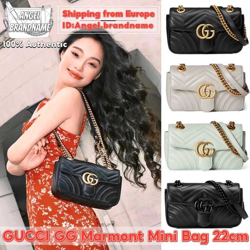 กุชชี่ GUCCI GG Marmont Mini Bag 22cm กระเป๋า สุภาพสตรี/กระเป๋าสะพายไหล่