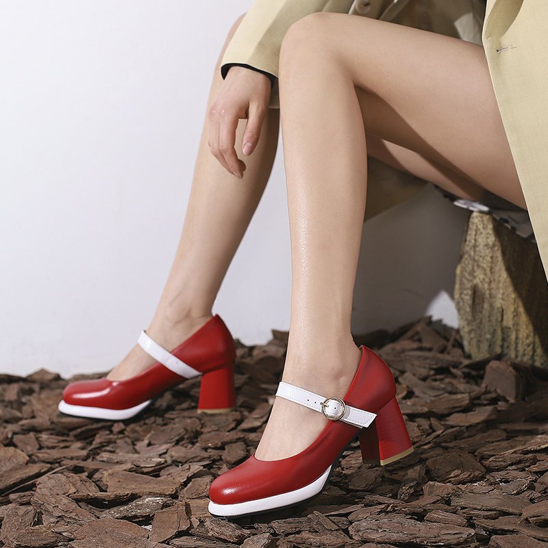 (1121) ไซส์ใหญ่ 40-48  รองเท้าคัชชู แมรี่เจน Mary Jane ส้นสูง 3 นิ้ว มี 6 สีพาสเทล หนัง pu นิ่ม - รูปที่ 3