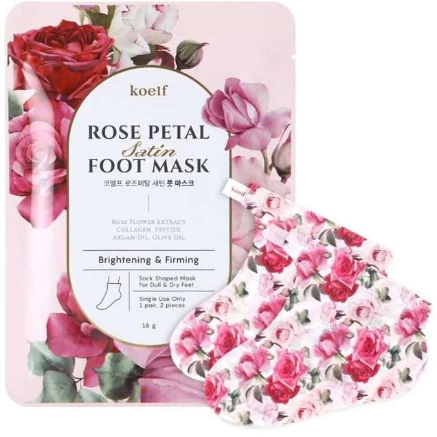 [พร้อมส่ง] สินค้านำเข้า ของแท้ 100% ถุงเท้า มาร์กเท้า Koelf, Rose Petal Satin Foot Mask / Leg Mask