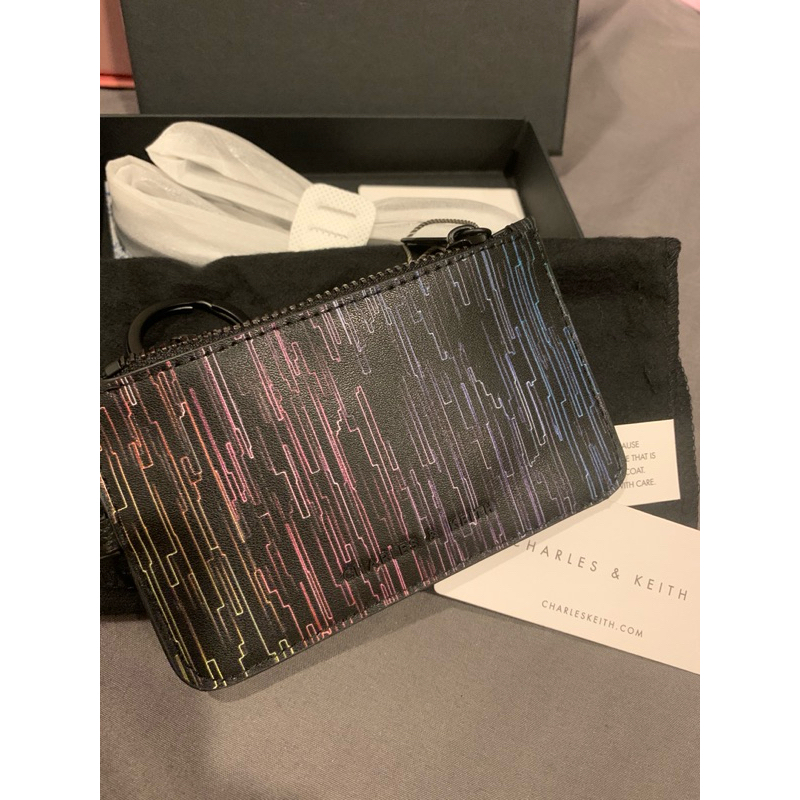 Charles & Keith : Card Holder Spectrum Top Zip - สีดำ มือ1 พร้อมสายและกล่อง