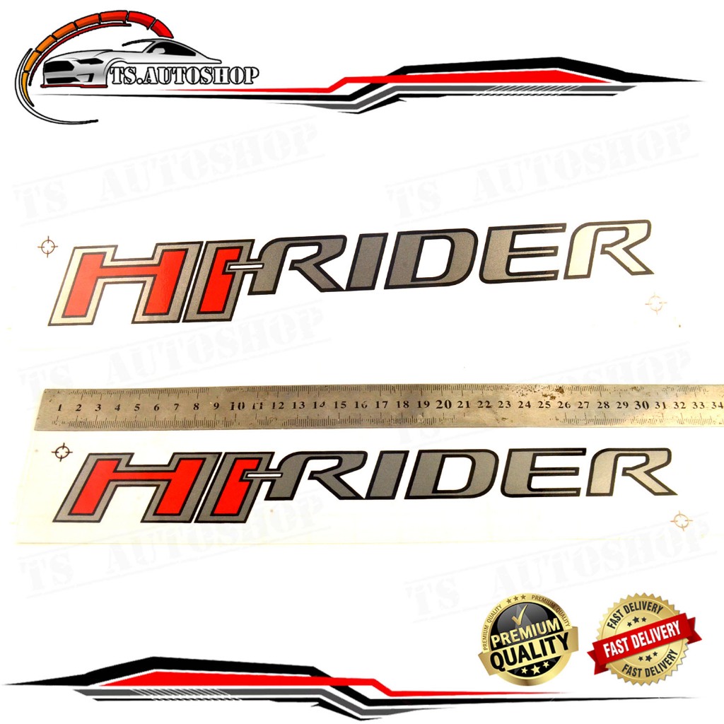 sticker HI-RIDER 1 ชุด 2 ชิ้น สติ๊กเกอร์ HI-RIDER ติดรถ ford ranger แดงเทาขอบดำ (ตามรูป) v.4