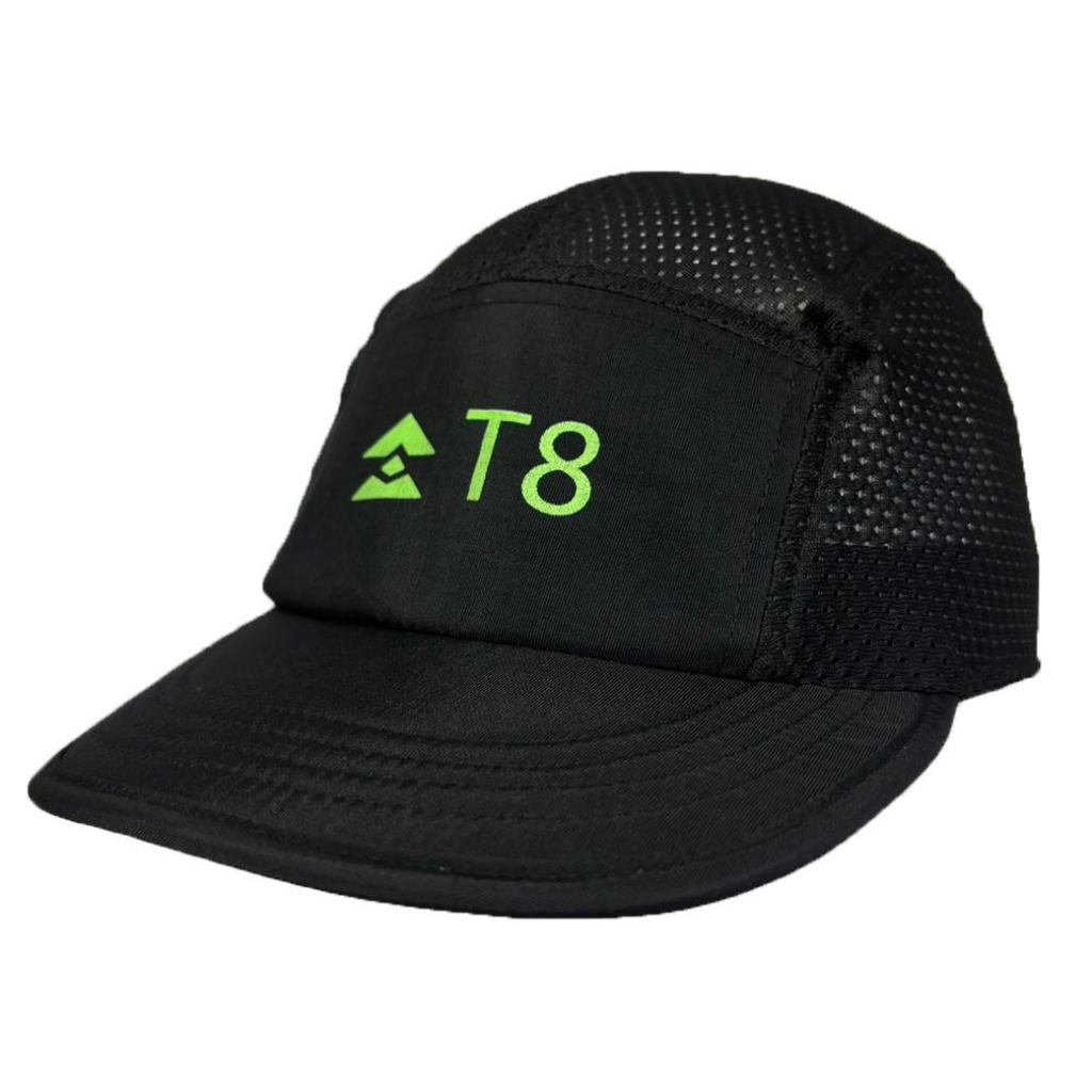 T8 5 Panel Black Cap - Green Logo Thailand Edition หมวกวิ่ง