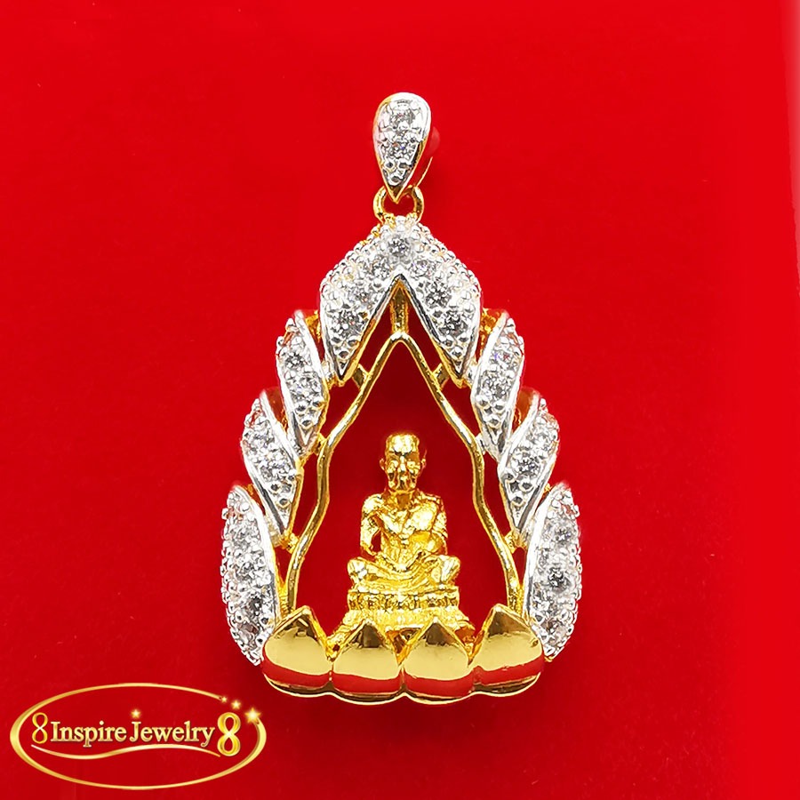 Inspire Jewelry (NN) ,จี้หลวงปู่ทวด ทองคำ ประดับเพชร CZ ออกแบบพิเศษ องค์หุ้มทองแท้ 24K ขนาด 2 x 3 CM พร้อมกล่องกำมะหยี่