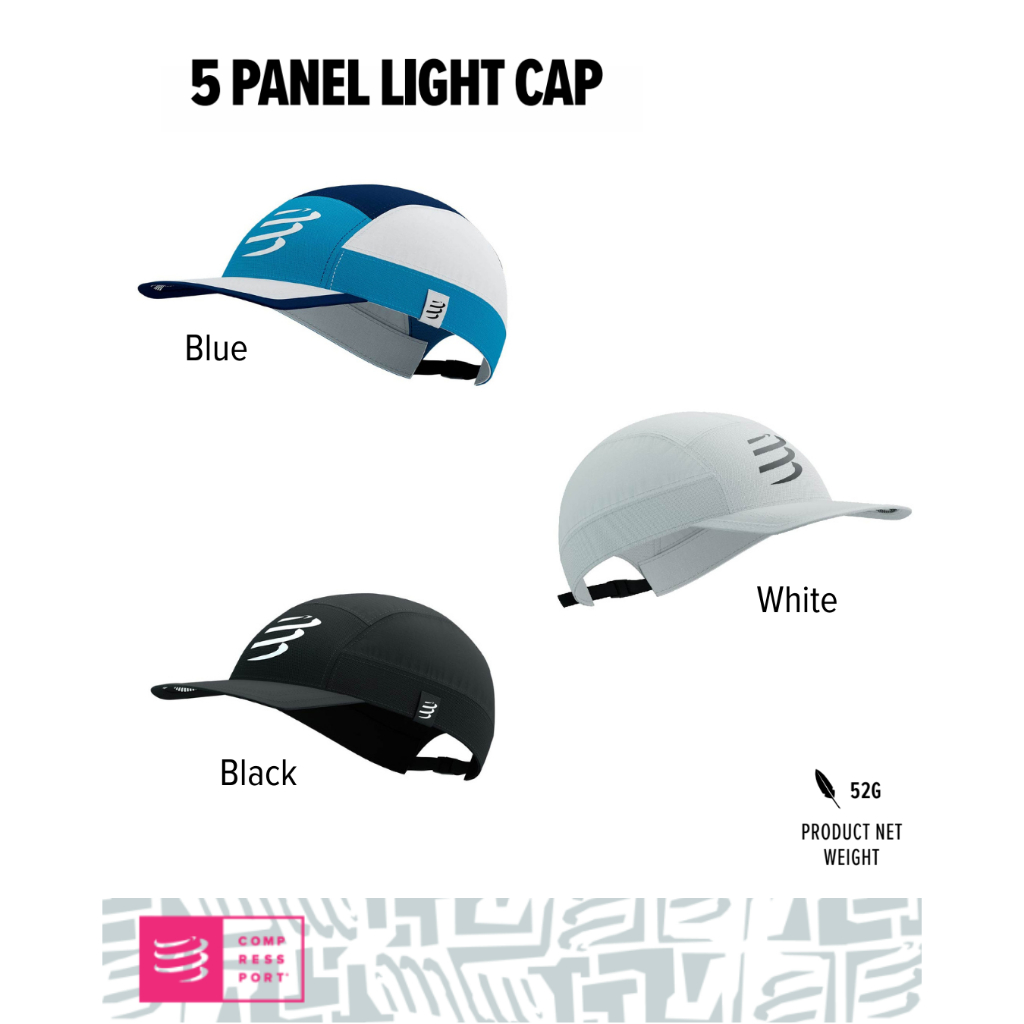 COMPRESSPORT หมวกวิ่งปิดศีรษะ ทรง 5 Panel Light Cap เล่นกีฬา ออกกำลังกายกลางแจ้ง กันแดด ทรงแคมป์ปิ้ง
