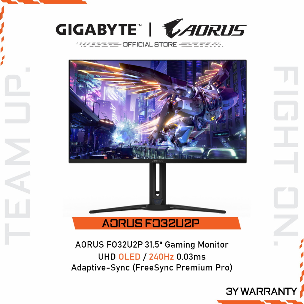 GIGABYTE AORUS FO32U2P Gaming Monitor (จอมอนิเตอร์) | 31.5" UHD | OLED | 0.03ms | 240Hz| Display Por