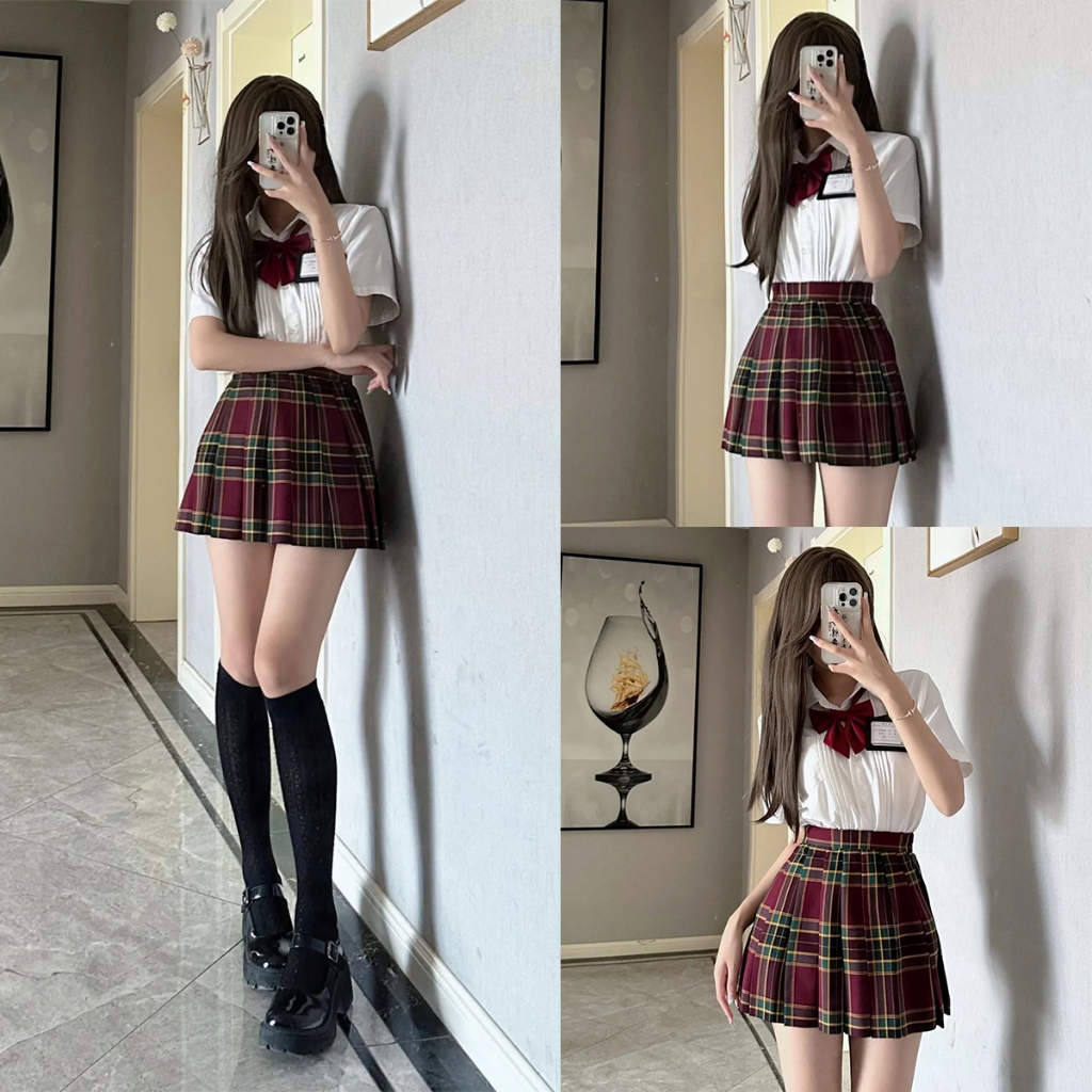 Trusnus กระโปรงพลีท เอวสูง JK กระโปรงลายสก๊อต Y2K แฟชั่นสไตล์เกาหลี ผ้าอย่างดี XS-XXXL