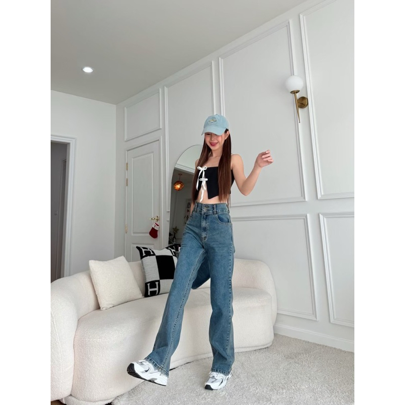 มีส่วนลดในไลฟกางเกงยีนส์Punnyเอวสูง ยีนส์สาวอวบทรงขากระบอก รุ่นผ้ายืดดีไซน์กระดุม1-2เม็ด ราคา ถูกที่สุด ดีลบีเคเค แกลเลอรีภาพที่ 5