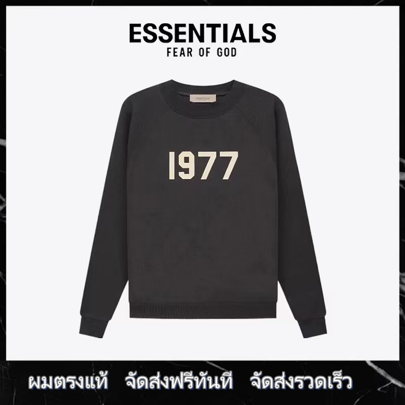 Fear Of God Essentials 1977 เสื้อยืดแขนยาว FOG 1977 สามมิติโลโก้ตัวอักษร flocked เสื้อยืดแขนยาวอเมริ