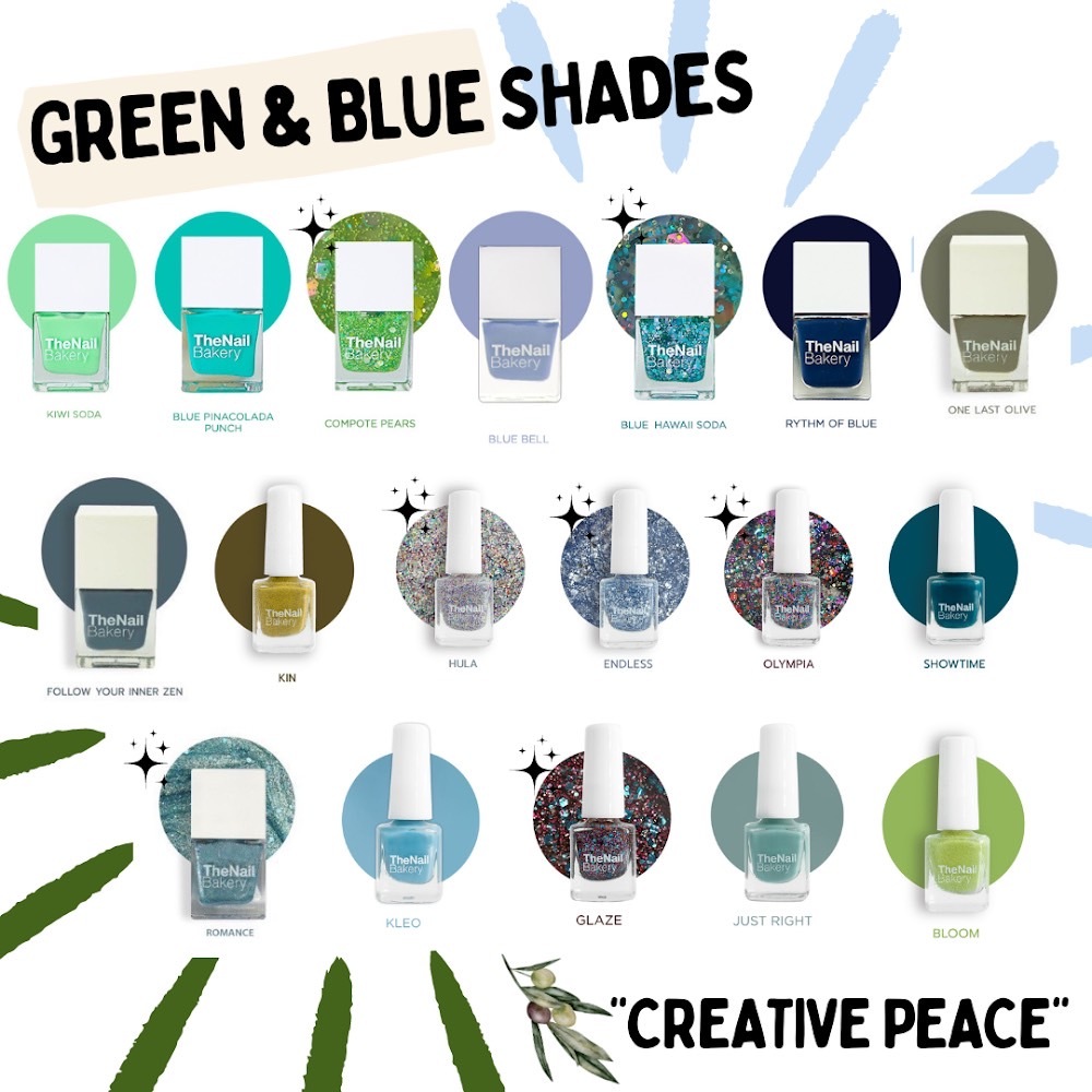 'ขวดเดี่ยว' Green & Blue Shades กลิตเตอร์ ยาทาเล็บ สีทาเล็บ ยาทาเล็บเรซิน ติดทน เม็ดสีแน่น สูตรถนอมเล็บ ยาทาเล็บกึ่งเจล