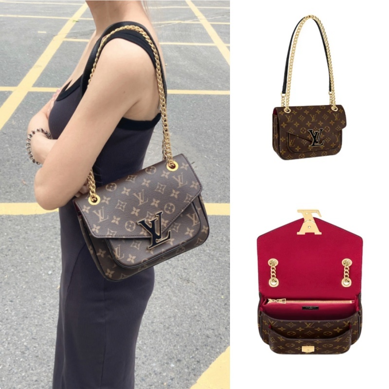 LOUIS VUITTON Marceau สายโซ่ถอดออกได้/ผ้าใบ+หนังวัว/กระเป๋าสะพายไหล่/กระเป๋าผู้หญิง