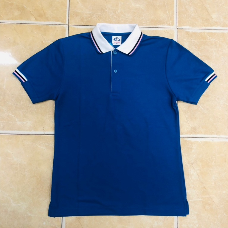 เสื้อโปโล Logcabin สีฟ้าทะเล ปกขาว #9008