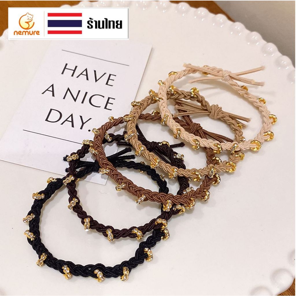 (A-298) ยางรัดผมแบบเชือกถัก สีพื้น แต่งจี้ห้อยน่ารัก เพิ่มความโดดเด่น มี 5 สี เลือกสีได้