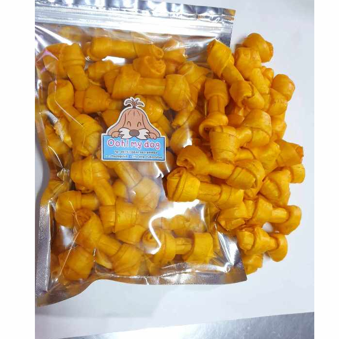 ขนมขัดฟันสุนัขกระดูกผูก2นิ้วชุปรสไก่ ขนาด4ชิ้น/300กรัม