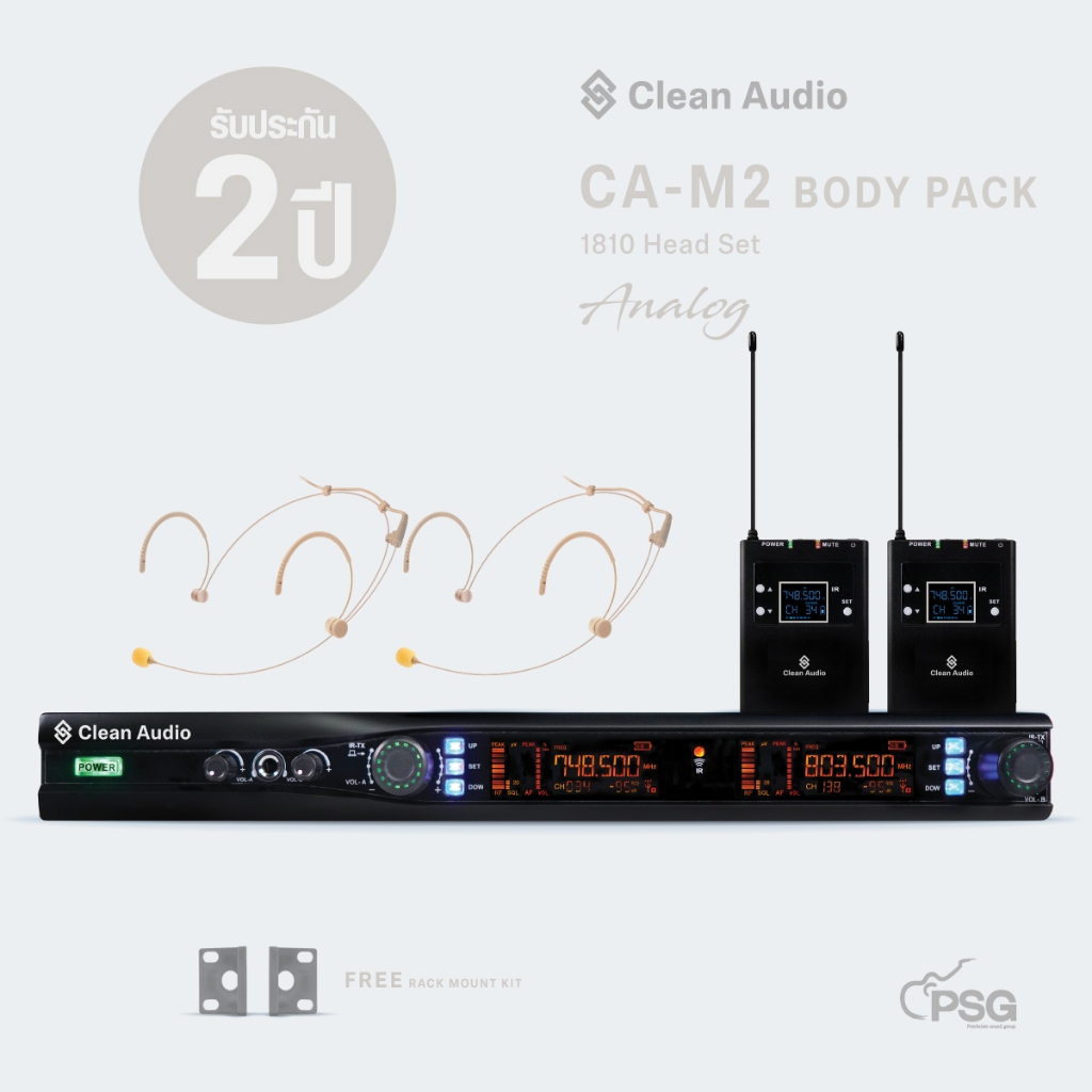 Clean Audio CA-M2 BODY PACK-1810 Head Set Dual channels Microphone Wireless System