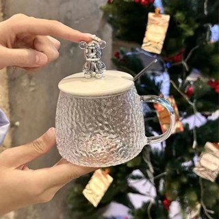 พร้อมส่ง ถ้วยหมีชาดอกไม้ มีหูจับ สุดเรียบง่ายพร้อมฝาปิด ทรงก…