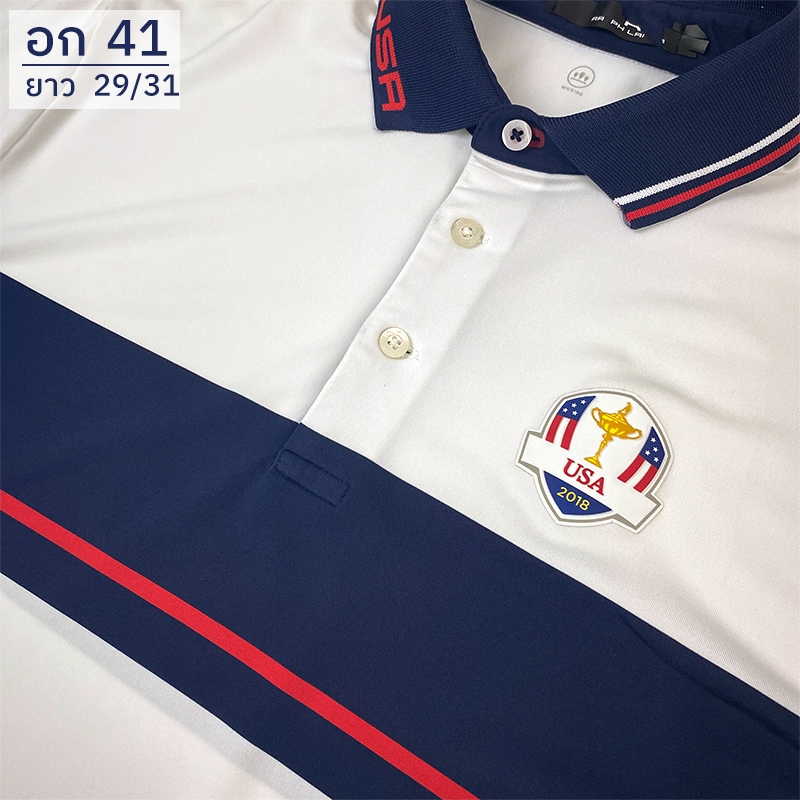 เสื้อกอล์ฟโปโลคอปกมือสองแบรนด์ Ralph Lauren RLX Golf 2018 USA Ryder Cup อก41" สีขาว