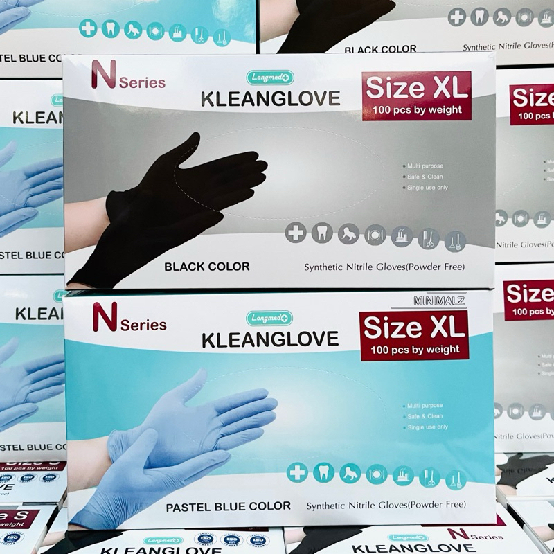 ใหม่✨ส่งไว 4ขนาด✅ ถุงมือไนไตร อนามัย 100ชิ้น ไม่มีแป้ง Nitrile Gloves ถุงมือไนไตรสีดำ สีฟ้า การแพทย์ คลีนโกรฟ แบบหนา