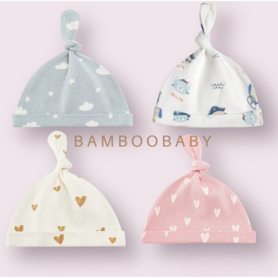 หมวกเด็กอ่อน ​ผ้าคอตตอน 100% BAMBOOBABY​ ปรับขนาดได้ สินค้าพร้อมส่ง
