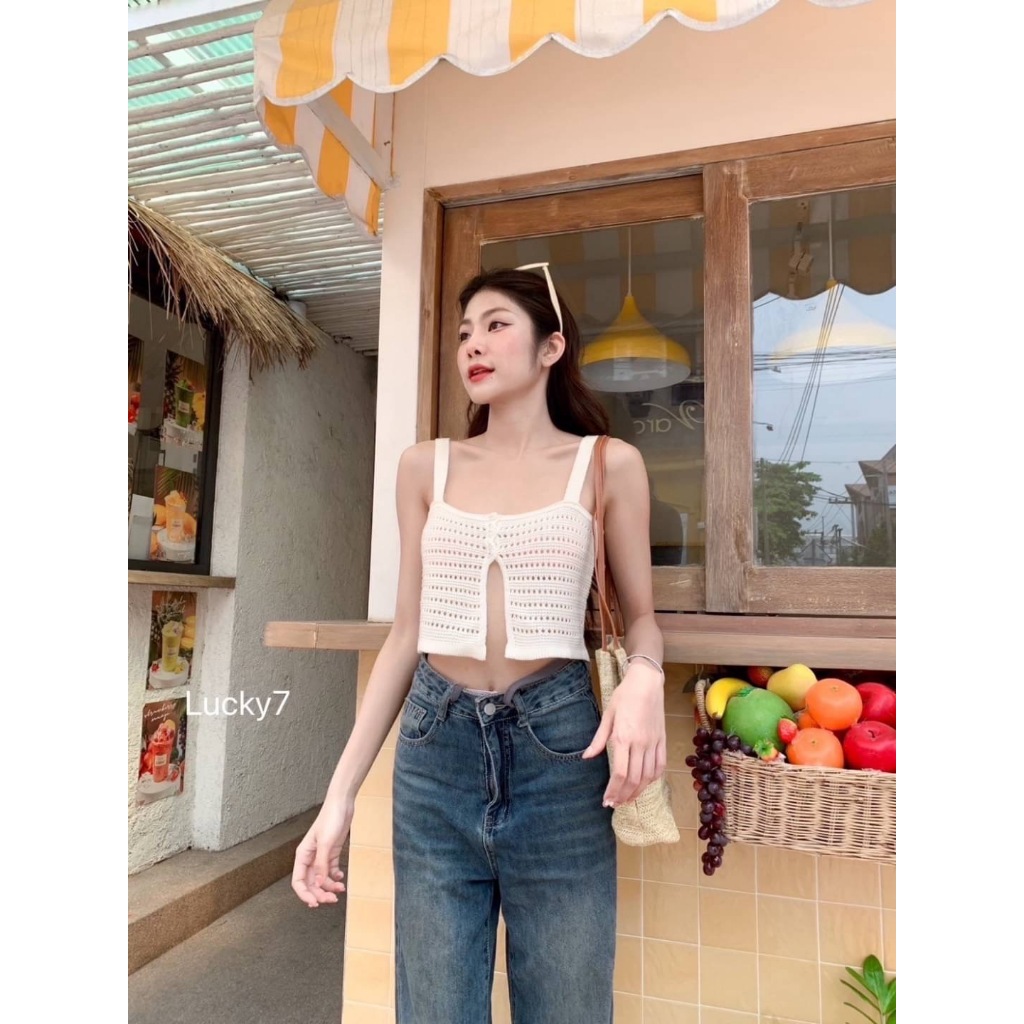 BEIIEW เสื้อไหมพรมสายเดี่ยวงานถัก แต่งกระดุม3เม็ด งานนี้เหมาะกับซัมเมอร์นี้สุดๆ ใครไปทะเลต้องมี - รูปที่ 6