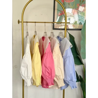 ป้าย Saturday เสื้อเชิ้ตผ้าคอตตอนแต่งปกลูกไม้ หน้าผ้า 44 นิ้ว