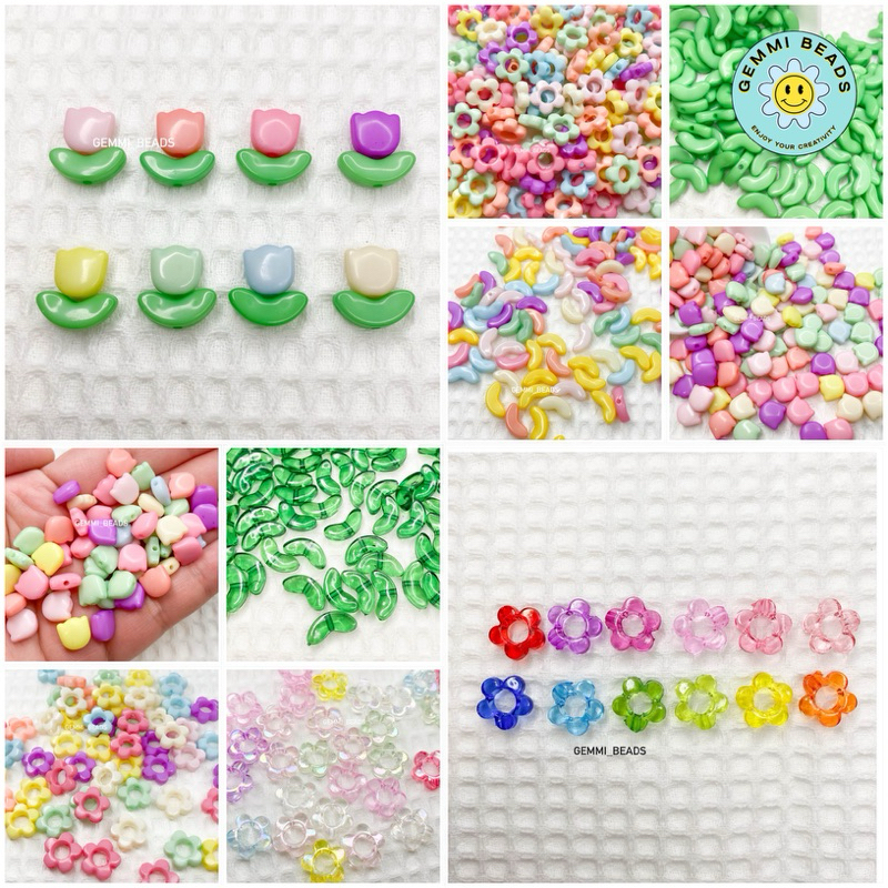 ลูกปัดดอกทิวลิป ใบทิวลิบ ดอกไม้ ใบไม้ หลายแบบ สำหรับ DIY