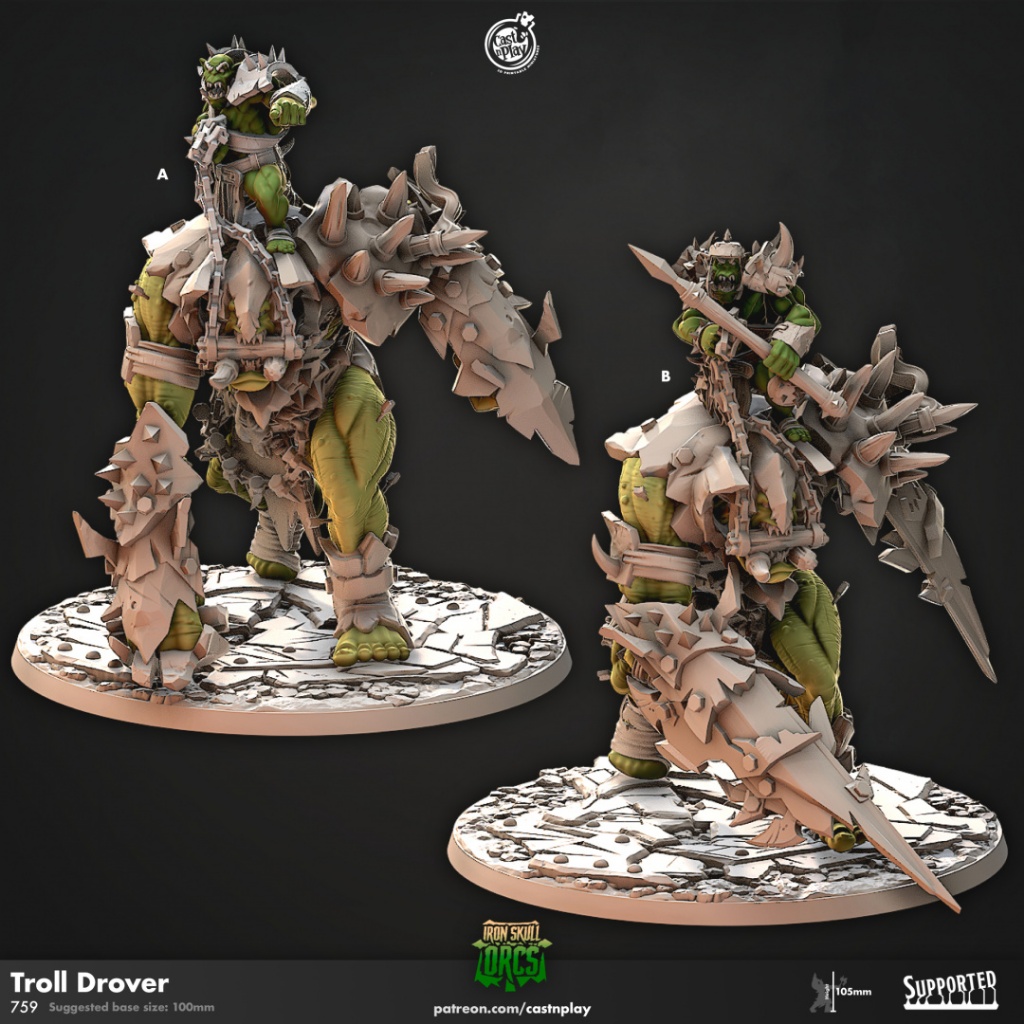 Troll Drover - Iron Skull Orcs - Giant Troll / 32mm scale 3D printed miniature CNP