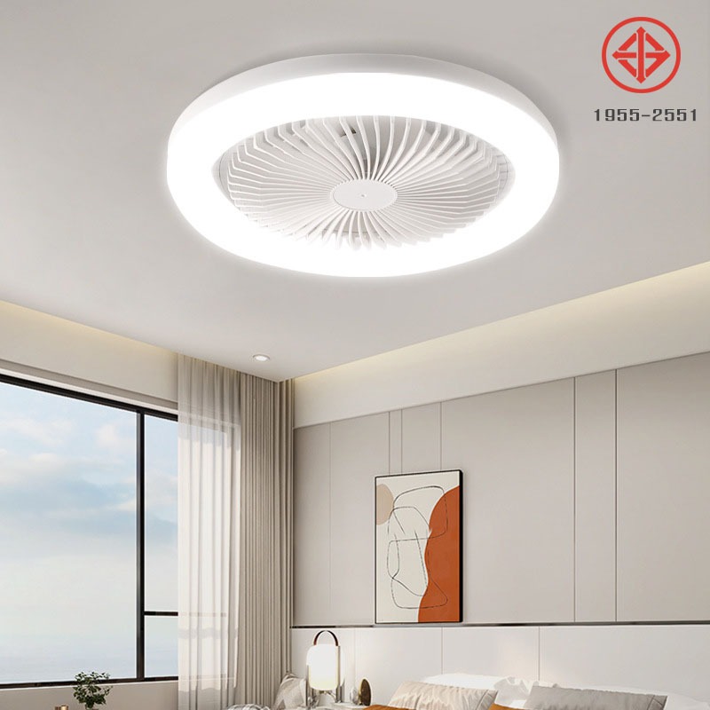 พัดลมติดเพดาน พร้อมไฟ 200W E27 แสงขาว สําหรับห้องนอน ห้องนั่งเล่น ลมแรง เสียงเงียบ ฐานกลม