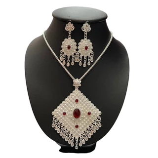 Fashion Jewele สร้อยคอยาวจี้เหลี่ยมพร้อมต่างหู ชุดล้านนา เคื่องประดับชุดไทย