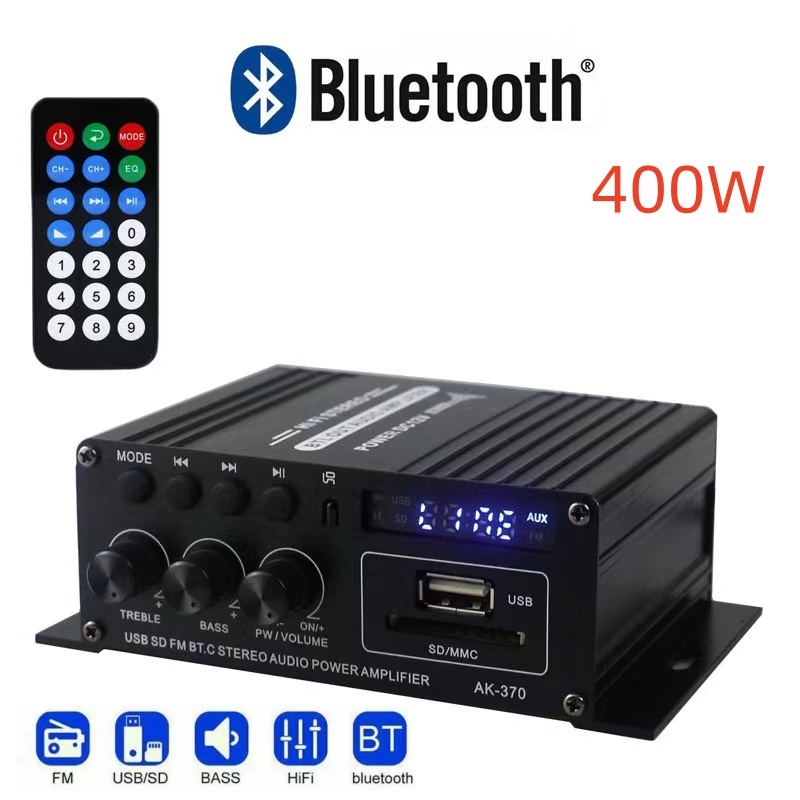 AK-370 เครื่องขยายเสียงขนาดเล็ก 5.0 Bluetooth เสียงรอบทิศทางสูงและเบสเครื่องขยายเสียงแบบปรับได้อลูมิเนียมอัลลอยด์เครื่อง