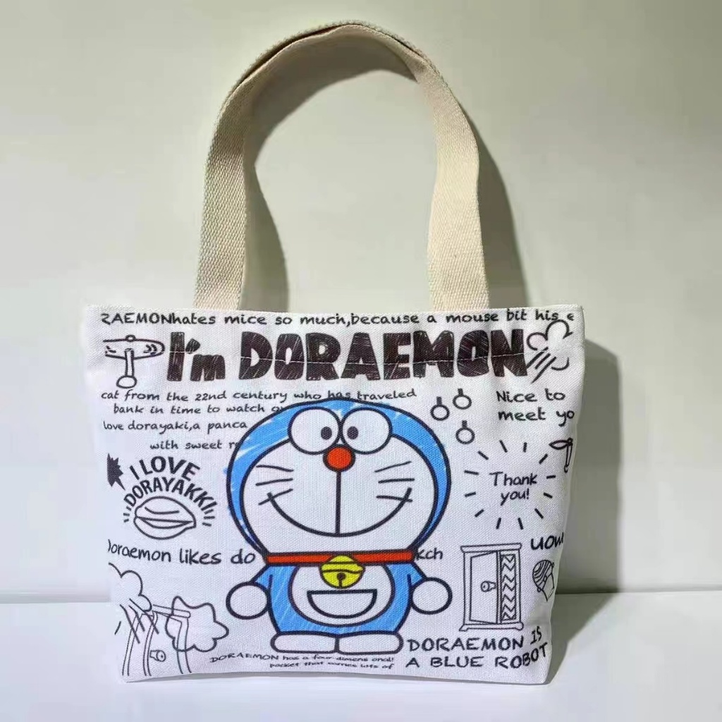 กระเป๋าผ้าแคนวาส ลายการ์ตูน มีหูหิ้ว แฟชั่นเด็ก ทรงเหลียม สินค้าพร้อมส่ง