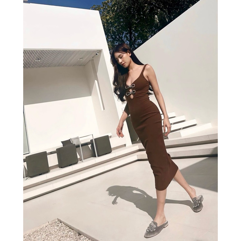 Patina Official เดรสยาว รัดรูป สีน้ำตาล สวยมาก
