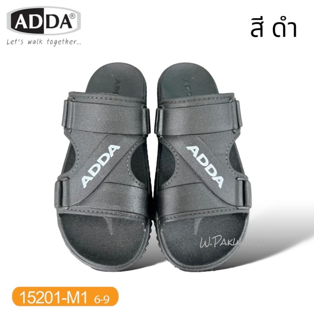 ADDA รุ่นใหม่ล่าสุด 15201-M1 เบอร์ 6-9 รองเท้าแตะผู้ชาย ทรงสวมสองตอน ราคาถูก สีดำ หูสวมไขว้ พื้นยาง PVC นิ่ม เบา