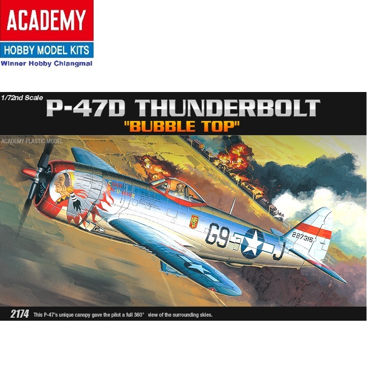 โมเดลเครื่องบิน Academy 12491 P-47D THUNDERBOLT BUBBLE-TOP scale 1/72