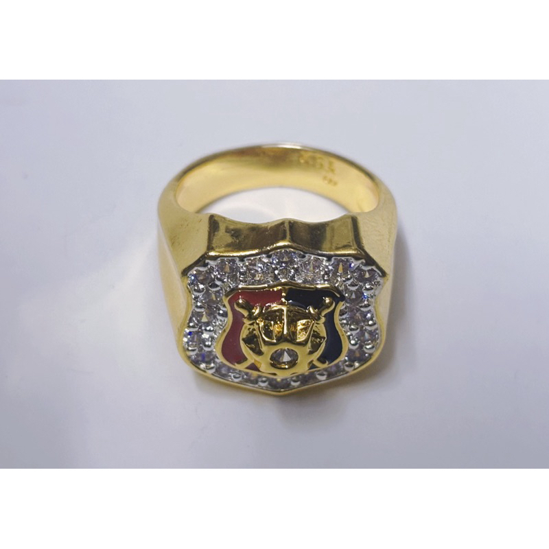 ทองเหลืองชุบทอง 24k แหวนนายร้อยตำรวจ ประดับเพชร CZ ไซส์ 8-13 แหวนทอง แหวนทองไม่ลอก24k แหวนตำรวจ แหวน